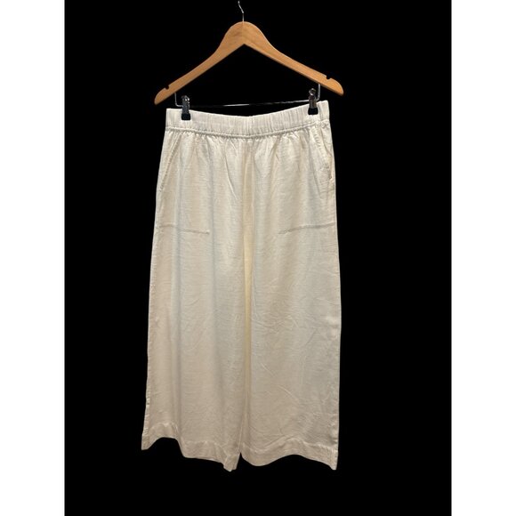 Tribe Alive Cotton Wide Leg Culotte Pants Cream Elastic Waist Cropped Med - Picture 2 of 10